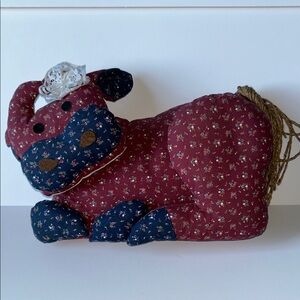 Vtg Floral Patchwork Quilt Plush Cow Calico Print Kitschy Farmhouse County Decor